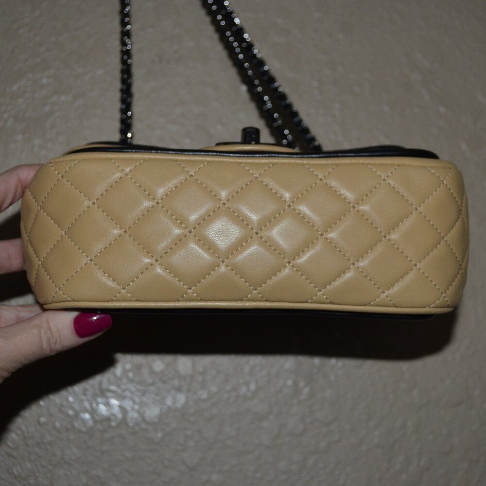 Chanel Black Small Tan Two Tone Flap Chain Strap Crossbody Shoulder Handbag - Picture 4 of 13